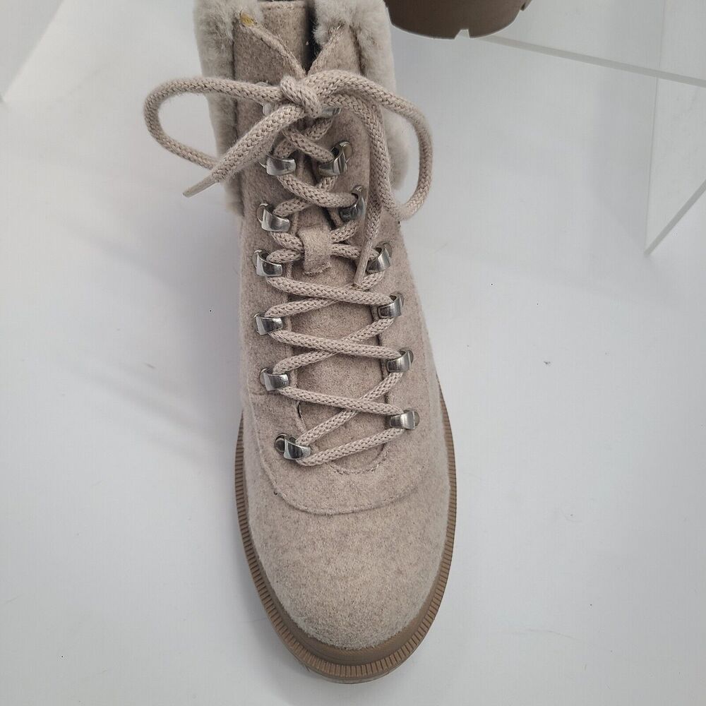 Anne Klein I-Flex Carmine Ankle Boots Size 10M Beige Zip & Lace-Up CARM01F9 - Picture 6 of 11